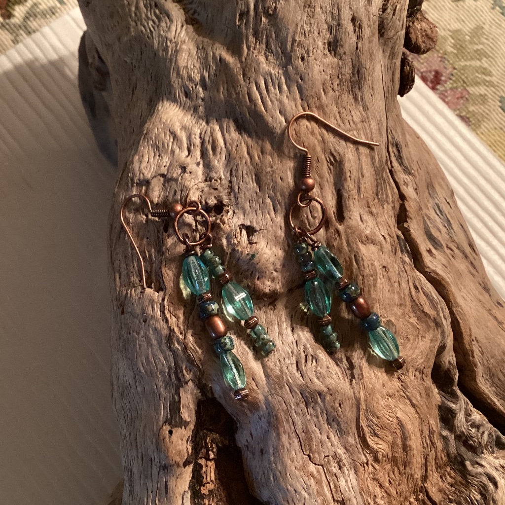 Handmade Copper Beaded Chandelier Earrings 22$